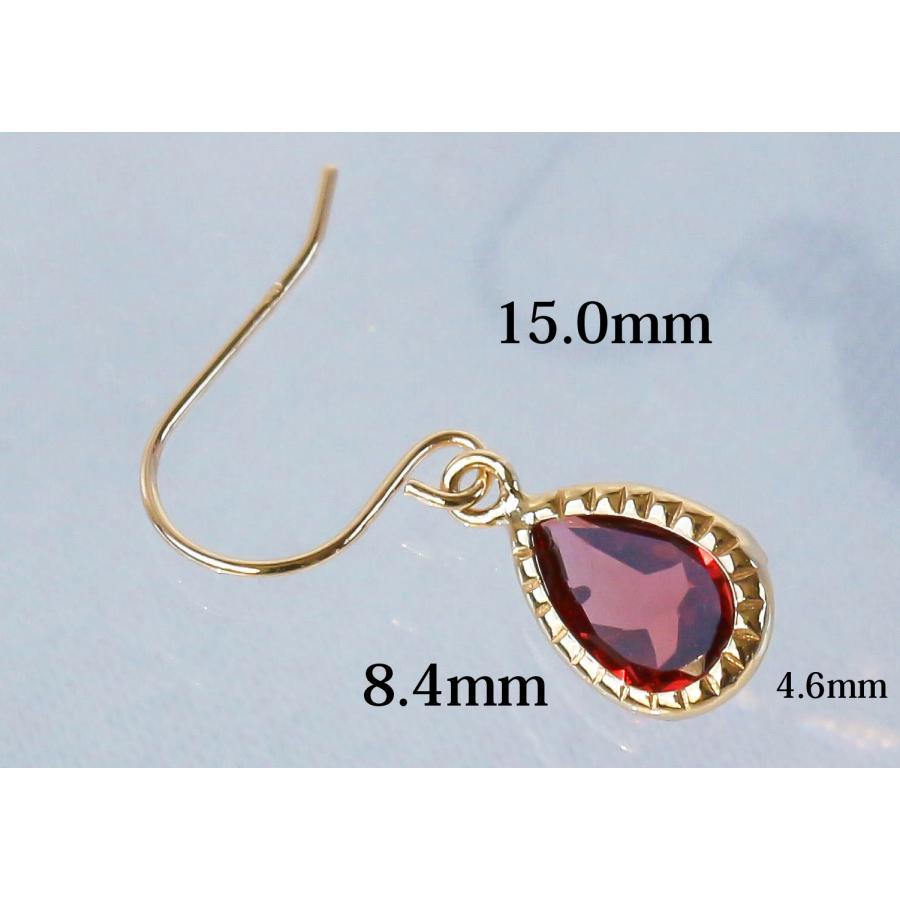 ガーネット ピアス K10イエローゴールド ドロップ 一粒 フックピアス 1月誕生石 Garnet K10YG Jewelry pear shape Earring hook January Birthstone_6