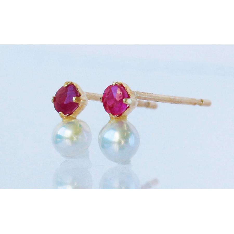 ルビー 淡水真珠 K10 スタッドピアス 7月 6月 誕生石 プチピアス 普段使い イエローゴールド 赤 Ruby Pearl Earrings K10 Gold Birthstone July June_1
