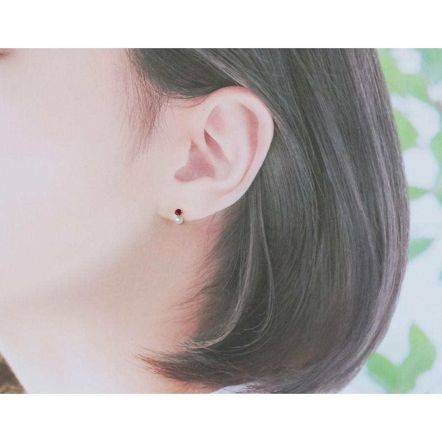 ルビー 淡水真珠 K10 スタッドピアス 7月 6月 誕生石 プチピアス 普段使い イエローゴールド 赤 Ruby Pearl Earrings K10 Gold Birthstone July June_2