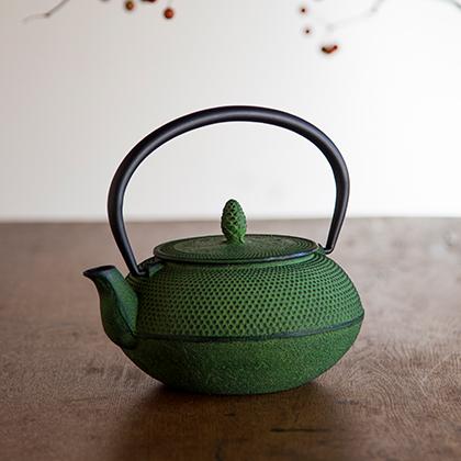南部鉄器 急須 アラレ 0.6L グリーン カラーポット 日本製 ロジ  