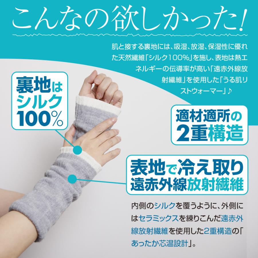 【クーポン利用で100円OFF！】 リストウォーマー ハンドウォーマー 手袋 温活 肌面シルク100% リストバンド 冷え取り レディース 手首 保湿 肌ケア 指なし |  | 13
