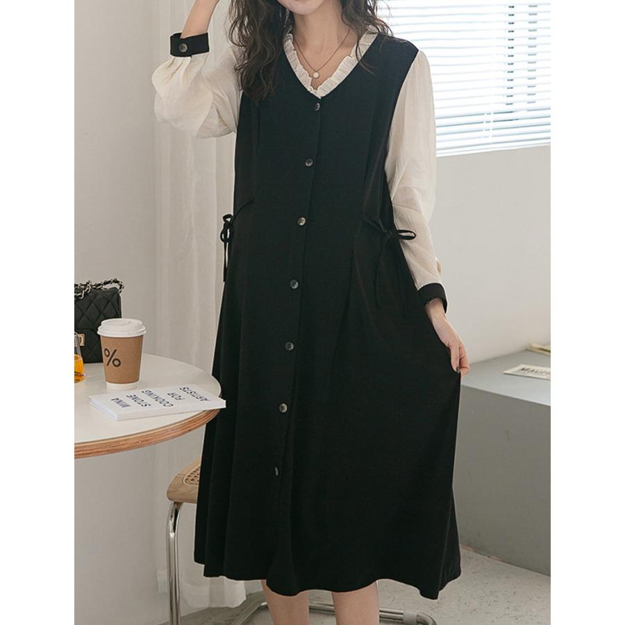 【在庫入れ替えSALE最大74%OFF】マタニティ 服 妊婦服 授乳服 ワンピース 安い おしゃれ 春 秋 冬 お宮参り フォーマル 長袖 前開き 黒 カーキー レディース｜corelavish｜11