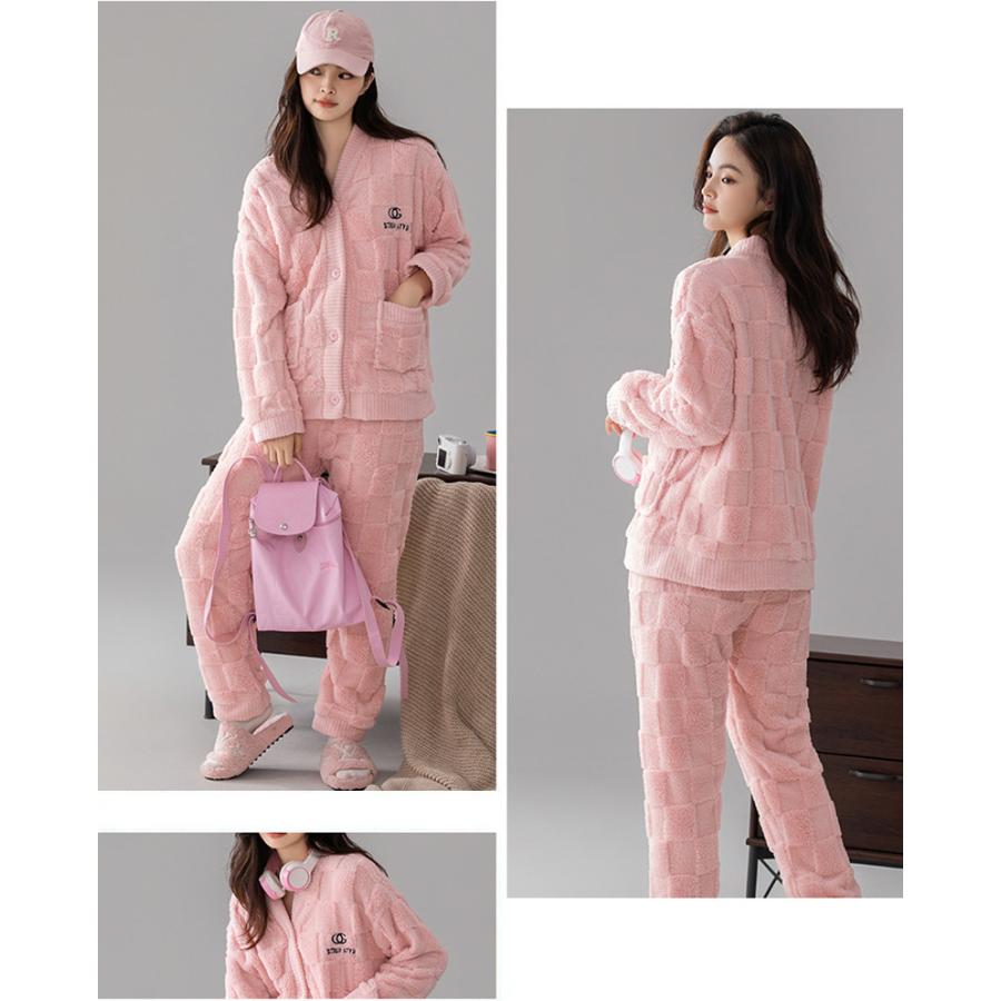 ◇ パジャマ M もこもこパジャマ 長袖 ルームウェア 上下セット ピンク M ルームウェア レディース 上下セット パジャマ 長袖 暖かい おしゃれ