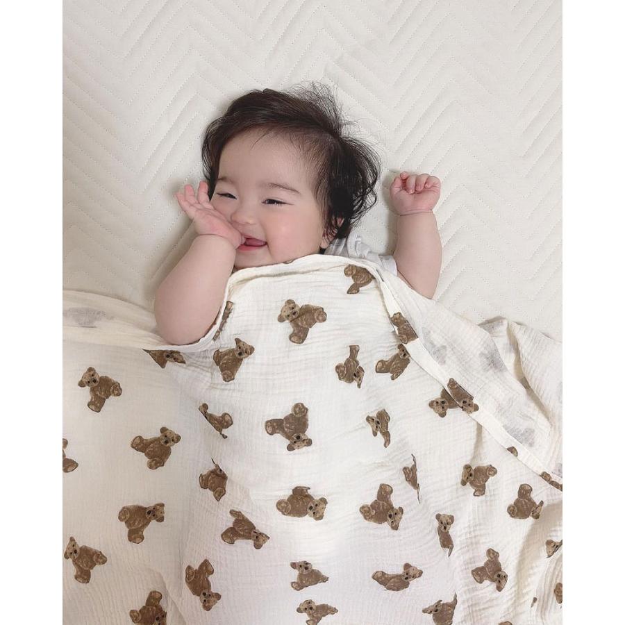 くま ガーゼケット ベビー 保育園 赤ちゃん おくるみ 2重ガーゼ クマ くま柄 ハーフ ハーフサイズ タオルケット 綿100 ブランケット|corelavish|03