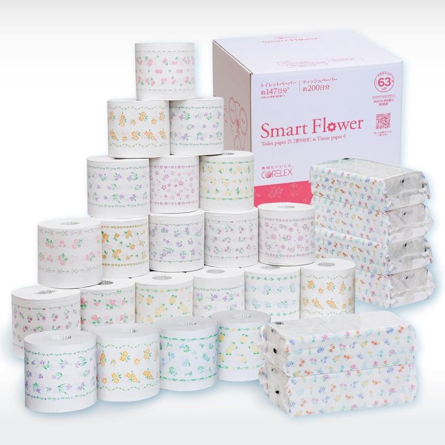 【ケース販売】スマートフラワー　トイレットペーパーとティシューの詰め合わせ | コアレックス | 01
