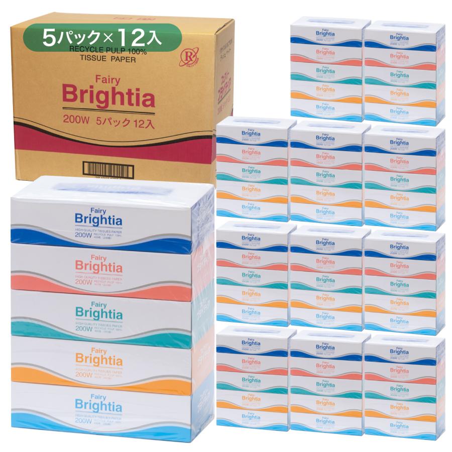 【ケース販売】コアレックス ブライティアBOXティシュー200組（400枚）5パック ×12入り |  | 01