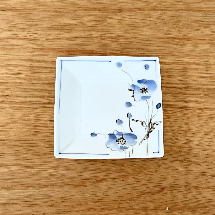 九谷焼 九谷焼 ／ 3号角皿/小皿 豆皿/ ポピー（ピンク・紫・染・濃い