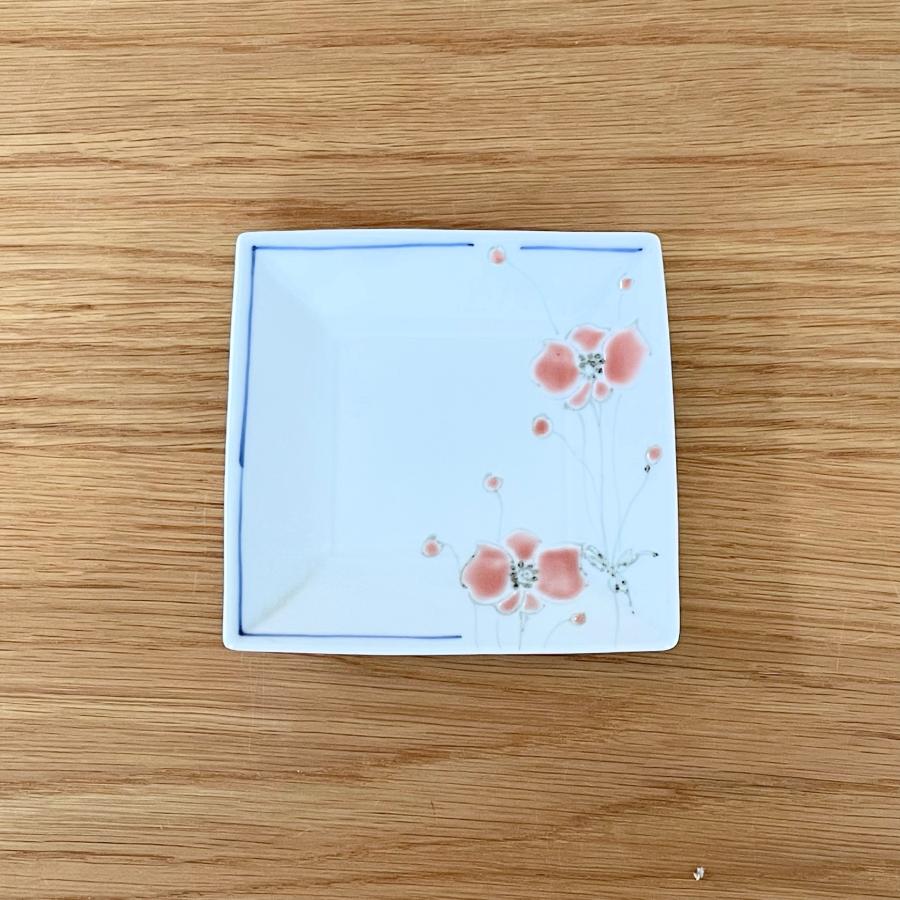 九谷焼 九谷焼 ／ 3号角皿/小皿 豆皿/ ポピー（ピンク・紫・染・濃い