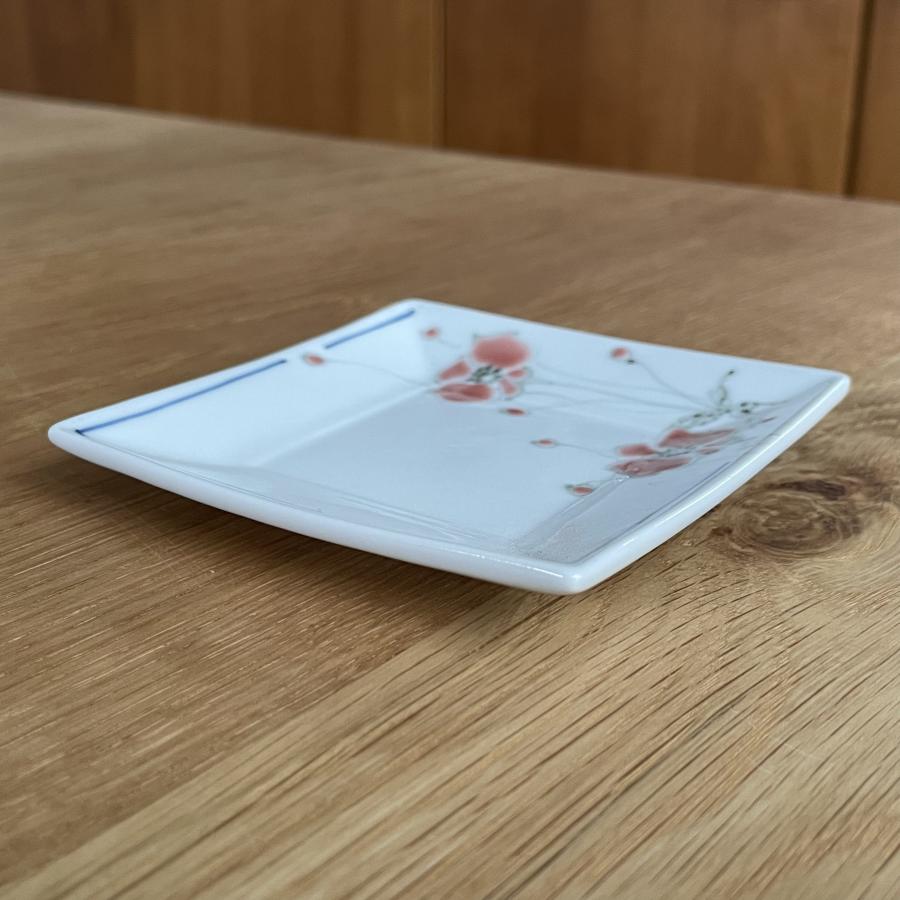 九谷焼 九谷焼 ／ 3号角皿/小皿 豆皿/ ポピー（ピンク・紫・染・濃い