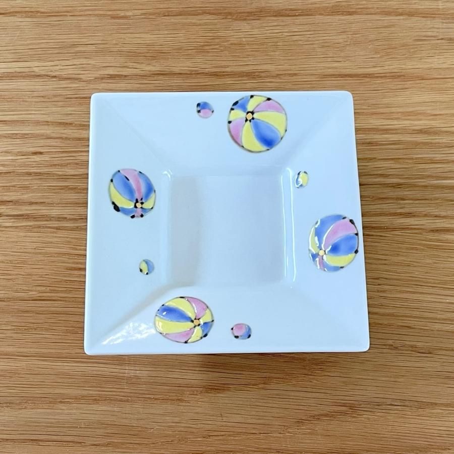 九谷焼 九谷焼 ／ 3.5号角皿/小皿 豆皿/ 染付吉文字 染付線文 紙風船