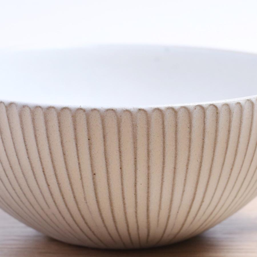 会津本郷焼／スープボウル 細しのぎ 白 皿 陶器／樹ノ音工房
