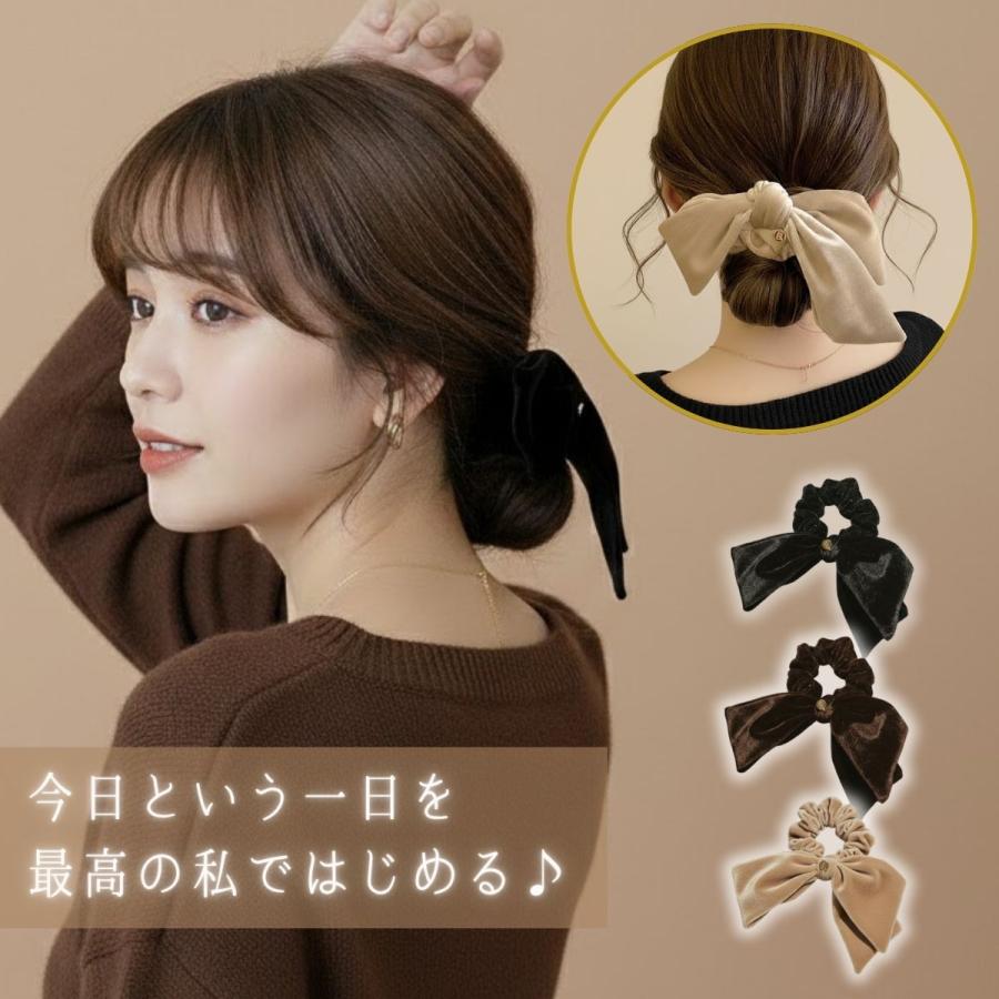 リボンシュシュ ベロア シュシュ ベルベット リボン ベロアリボンシュシュ バレッタ ヘアゴム おしゃれ 大人 大きい 大きめ 黒 茶 痛くない |  | 07