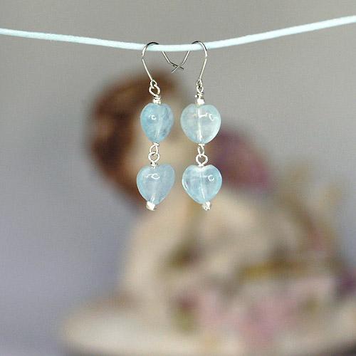 ツインハートパワーストーンピアス/　アクアマリン　パワーストーン　天然石 |  | 02
