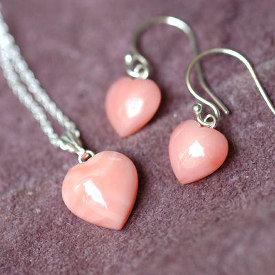 プリティハートコーラルネックレス＆ピアスセット２/パワーストーン姫珊瑚 | 