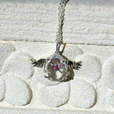 クォーツ＆ガーネットパワーストーンペンダントトップ　シルバー天使の羽　天然石 |  | 02