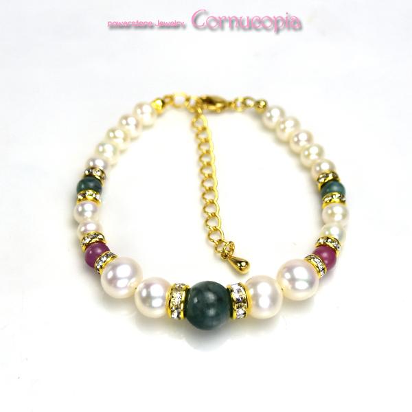 エメラルド＆ルビー＆パール（真珠）ブレスレット　レディース　送料無料　パワーストーン天然石　恋愛運アップ　 | 