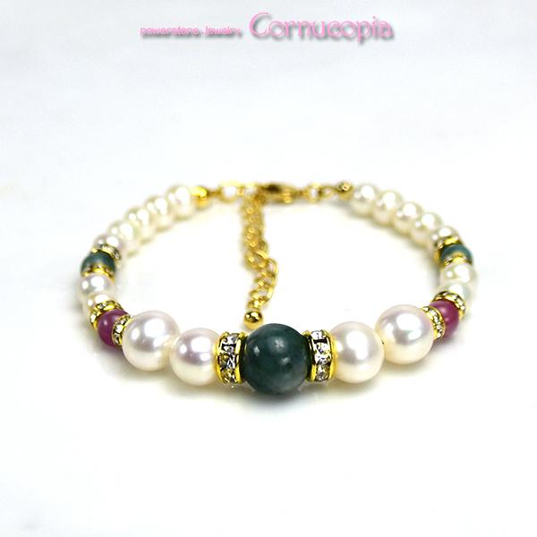 エメラルド＆ルビー＆パール（真珠）ブレスレット　レディース　送料無料　パワーストーン天然石　恋愛運アップ　 |  | 01