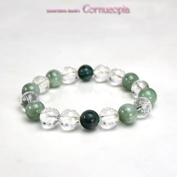 翡翠＆エメラルド＆水晶ブレスレット　ユニセックス　送料無料　翡翠　エメラルド　世界４大宝石　パワーストーン　天然石 | 