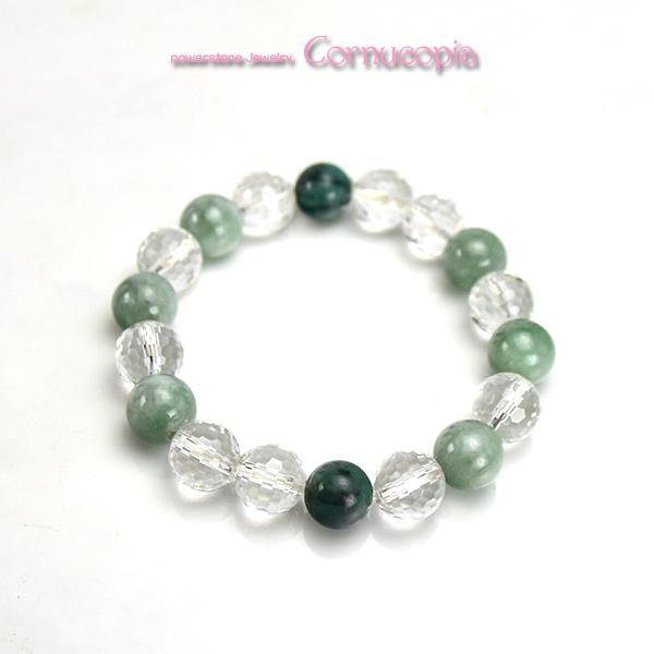 翡翠＆エメラルド＆水晶ブレスレット　ユニセックス　送料無料　翡翠　エメラルド　世界４大宝石　パワーストーン　天然石 |  | 01
