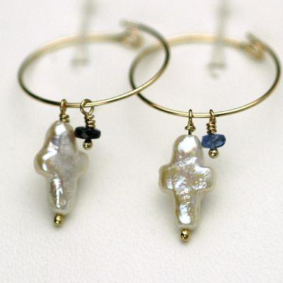 マリアゴールドリングピアス/サファイヤ＆パールパワーストーン　天然石 | 