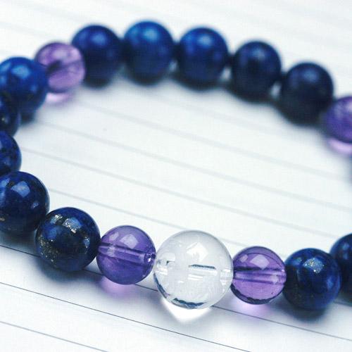ラピスラズリ＆アメジスト＆龍彫り水晶　パワーストーン　メンズブレスレット　天然石　送料無料 |  | 01