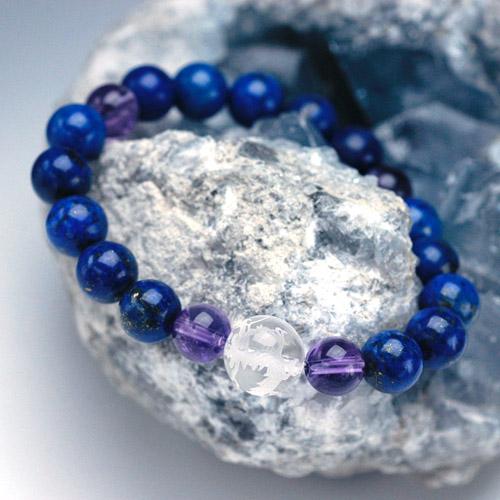 ラピスラズリ＆アメジスト＆龍彫り水晶　パワーストーン　メンズブレスレット　天然石　送料無料 |  | 02