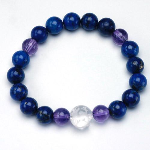 ラピスラズリ＆アメジスト＆龍彫り水晶　パワーストーン　メンズブレスレット　天然石　送料無料 |  | 03
