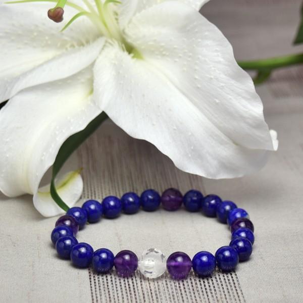 ラピスラズリ＆アメジスト＆龍彫り水晶　パワーストーン　メンズブレスレット　天然石　送料無料 |  | 05