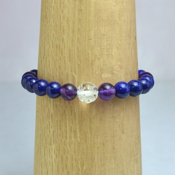 ラピスラズリ＆アメジスト＆龍彫り水晶　パワーストーン　メンズブレスレット　天然石　送料無料 |  | 07