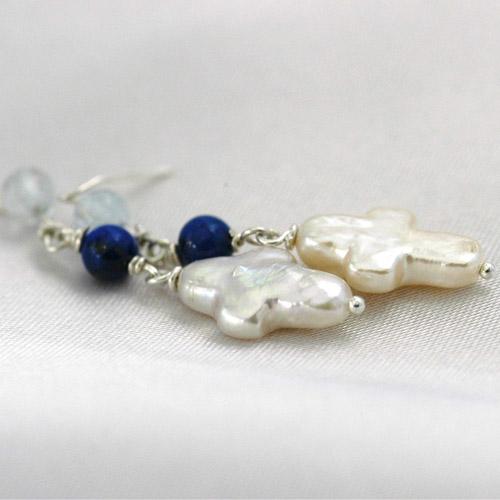 プリエブラオパワーストーンピアス/アクアマリン&ラピスラズリ＆パールパワーストーン　天然石 | 