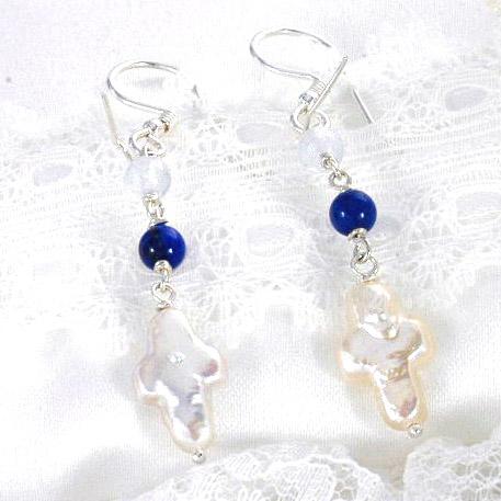 プリエブラオパワーストーンピアス/アクアマリン&ラピスラズリ＆パールパワーストーン　天然石 |  | 01