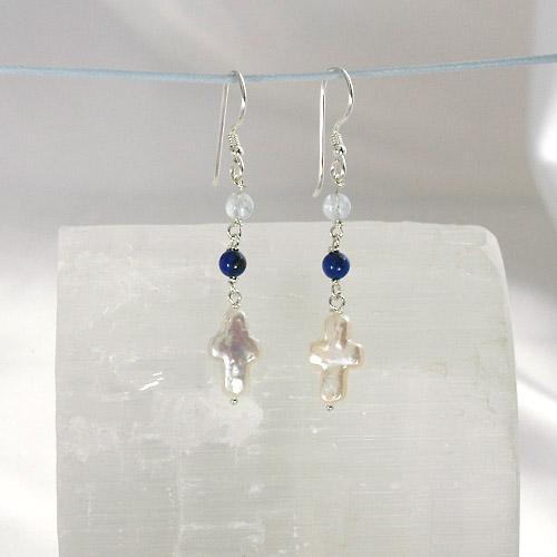 プリエブラオパワーストーンピアス/アクアマリン&ラピスラズリ＆パールパワーストーン　天然石 |  | 03