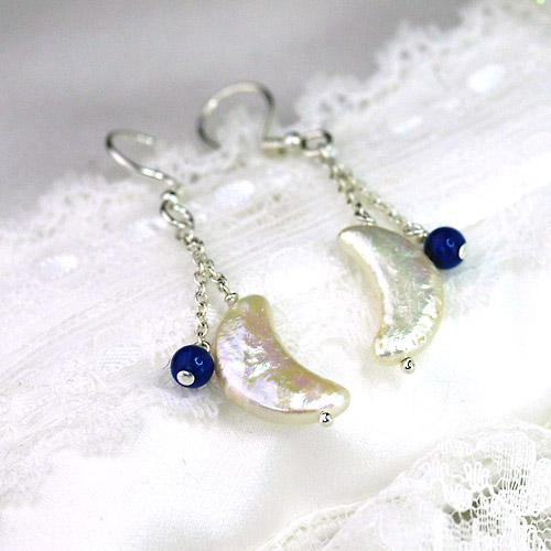 クレセントブラオパワーストーンピアス/ラピスラズリ　パール　パワーストーン　天然石 | 