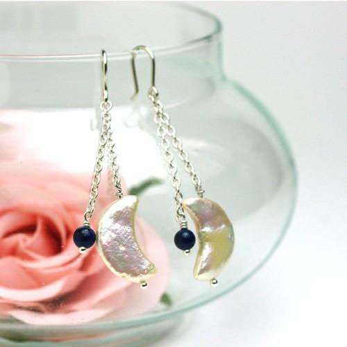 クレセントブラオパワーストーンピアス/ラピスラズリ　パール　パワーストーン　天然石 |  | 01