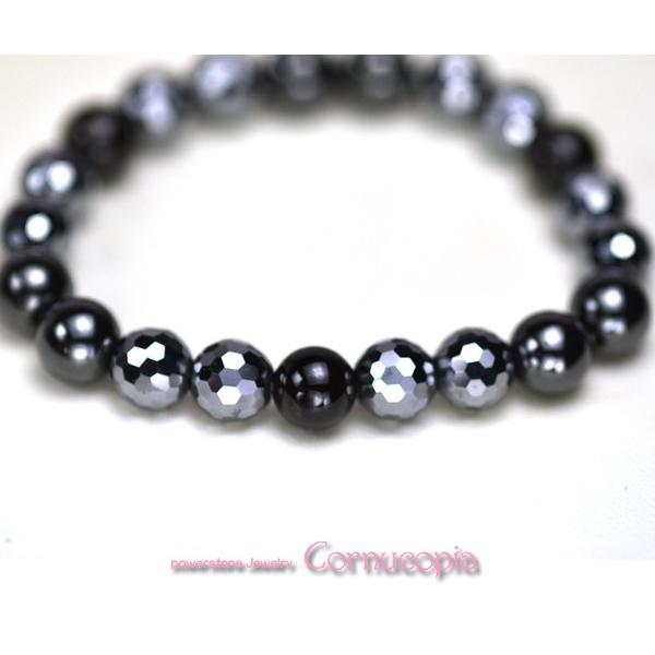 弥山(ミセン)テラヘルツブレスレットH　ガーネット・ヘマタイト・テラヘルツミラーカット８ｍｍ　健康　聖地弥山パワーチャージパワーストーン　送料無料 |  | 02