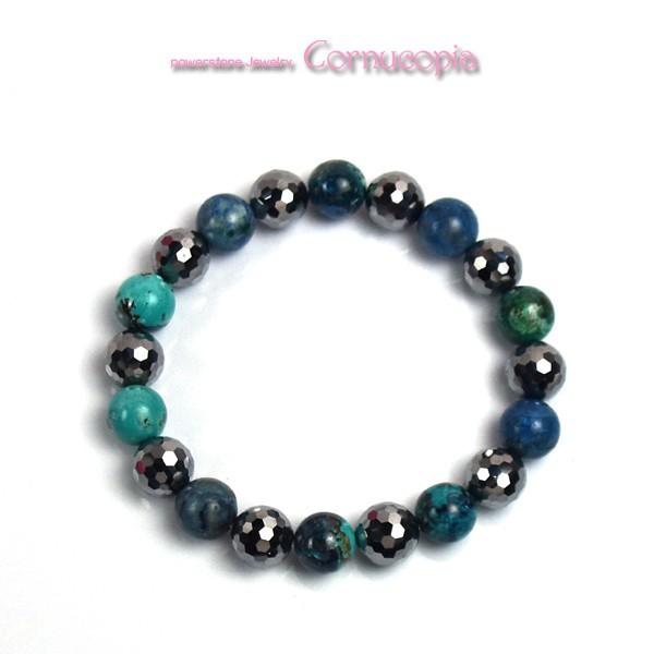 弥山(ミセン)テラヘルツブレスレットK　クリソコラ１０ｍｍ・テラヘルツミラーカット１０ｍｍ　　聖地弥山パワーチャージパワーストーン　送料無料 |  | 01