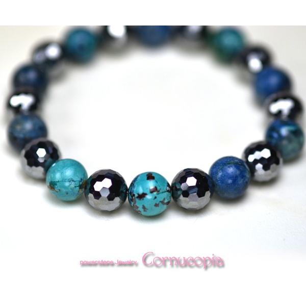 弥山(ミセン)テラヘルツブレスレットK　クリソコラ１０ｍｍ・テラヘルツミラーカット１０ｍｍ　　聖地弥山パワーチャージパワーストーン　送料無料 |  | 02