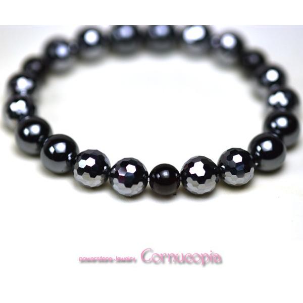 弥山（ミセン）テラヘルツブレスレットN　ガーネット・ヘマタイト・テラヘルツミラーカット１０ｍｍ　健康　聖地弥山パワーチャージパワーストーン　送料無料 |  | 02