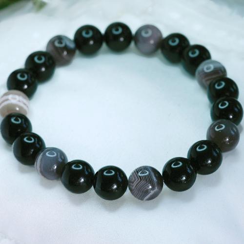 オニキス＆縞メノウ　メンズブレスレット　パワーストーン　天然石　送料無料 | 