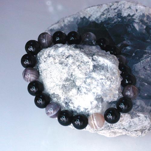 オニキス＆縞メノウ　メンズブレスレット　パワーストーン　天然石　送料無料 |  | 02