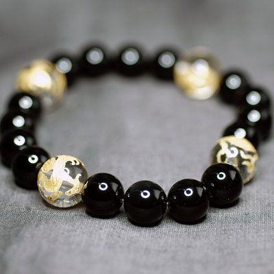 ミネルバパワーストーン　メンズブレスレット　/オニキス＆四神彫り水晶　天然石　送料無料 | 