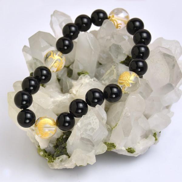 ミネルバパワーストーン　メンズブレスレット　/オニキス＆四神彫り水晶　天然石　送料無料 |  | 06