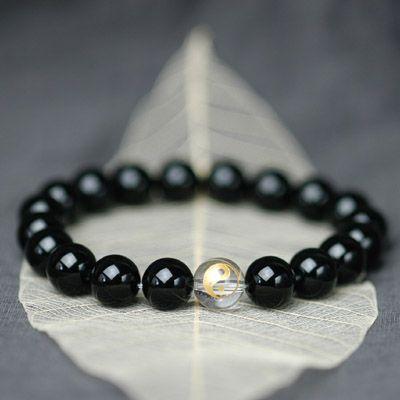 インエンドヨンパワーストーンメンズブレスレット/オニキス＆陰陽彫水晶　天然石　送料無料 |  | 01