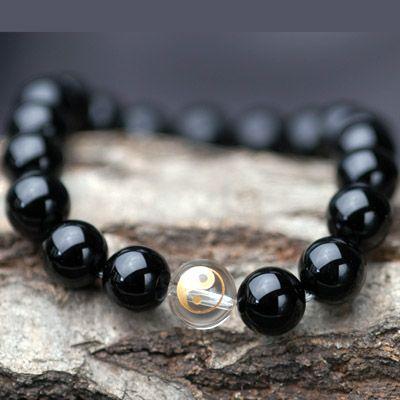 インエンドヨンパワーストーンメンズブレスレット/オニキス＆陰陽彫水晶　天然石　送料無料 |  | 02
