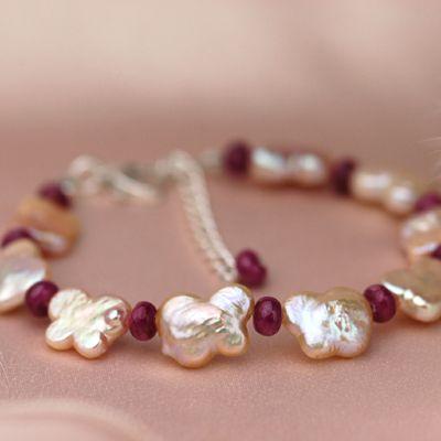 ルビー＆パール（真珠）パピヨンブレスレット　レディース　送料無料　パワーストーン天然石　恋愛運アップ　 | 