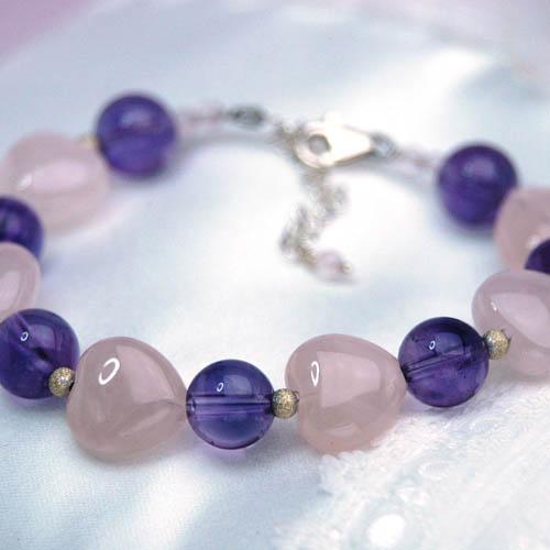 パワーストーン　レディース　ブレスレット　ローズハートブレス　ローズクォーツ＆アメジスト　天然石　送料無料 |  | 01
