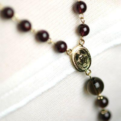 ガーネットロザリオネックレス/ガーネット&スモーキークォーツパワーストーン　天然石　送料無料 |  | 01