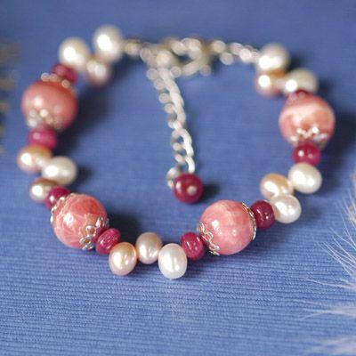 ルビー＆パール＆インカローズブレスレット　送料無料　レディース　パワーストーン　天然石　 | 