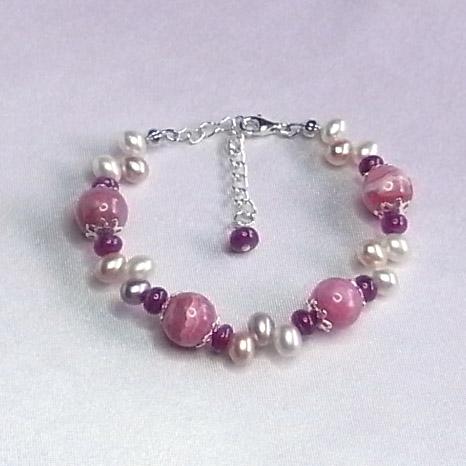 ルビー＆パール＆インカローズブレスレット　送料無料　レディース　パワーストーン　天然石　 |  | 01