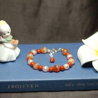 珊瑚＆パール&サードニクスブレスレット　レディース　結婚運・家庭運アップ　パワーストーン　天然石　送料無料　 |  | 01